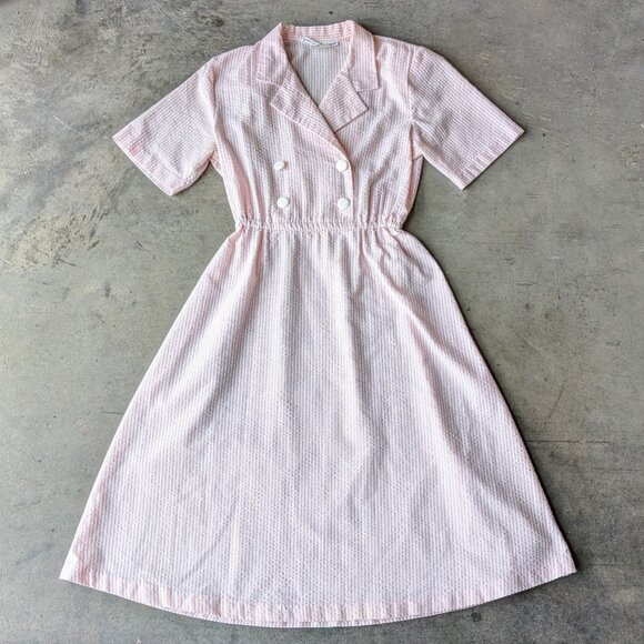 Vintage Kenny Classics Pink White Seersucker Stripe Shirtdress size 10 - Picture 2 of 8